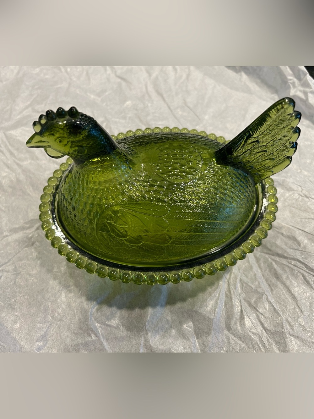 Indiana Green Glass “Hen on Nest”